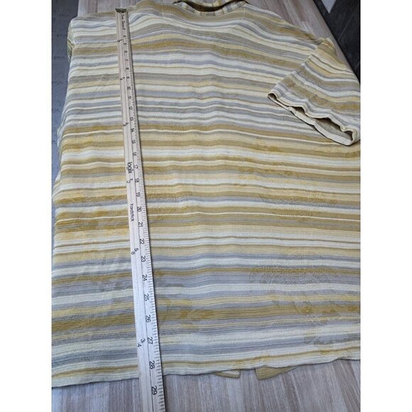 Tommy Bahama Shirt Mens Extra Large Silk Cotton Yellow Stripe Tropical Print - Picture 13 of 14